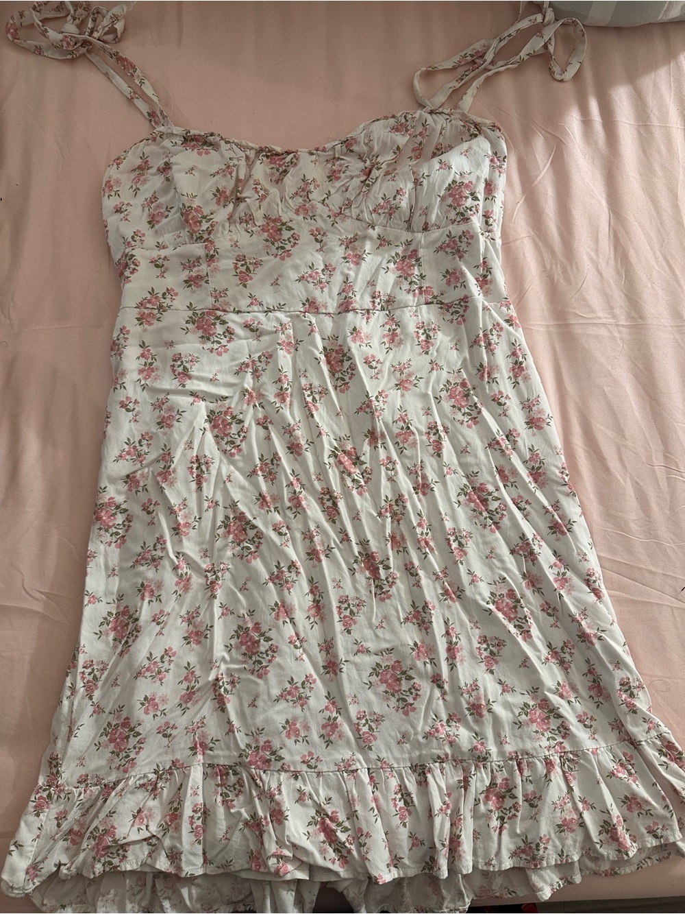 Hollister White Mini Dress with Pink Rose Print